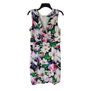 Ralph Lauren Dress Women 12 Magnolia Multi Floral Silky VNeck Party Excellent